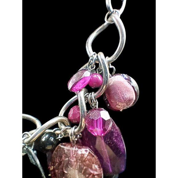 Chunky Statement Necklace Pink Purple Beads Charm Bib Jewelry Y2K Barbiecore - Picture 8 of 15